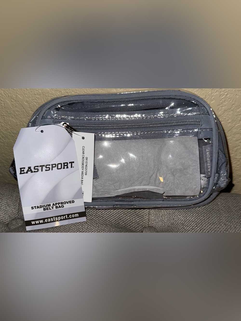 Clear Crossbody Media Bag with Gray Trim